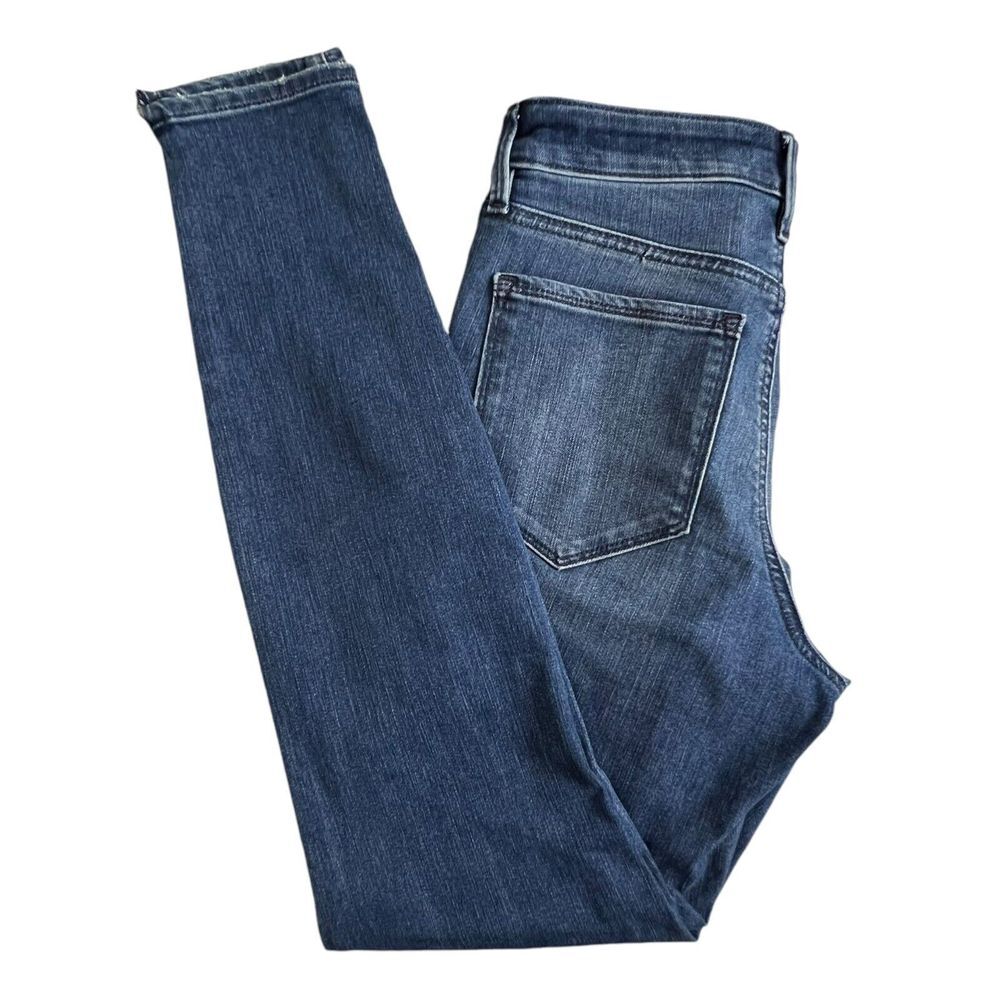 Athleta Sculptek Womens 6 Dark Wash Mid Rise Stretch Skinny Jeans Split Hems